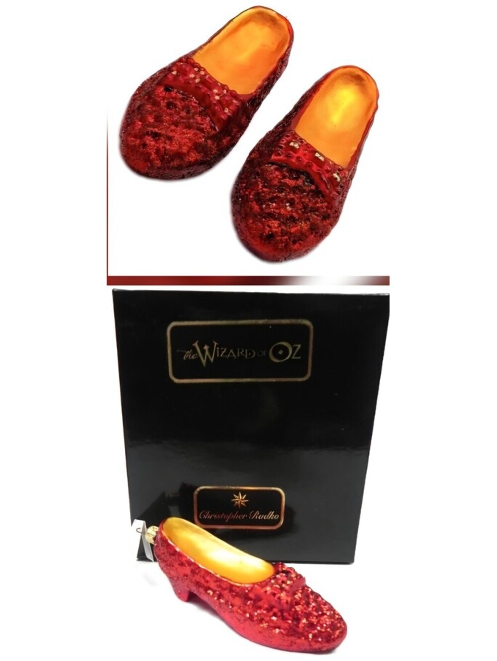 Radko TWO RUBY SLIPPERS Ornament Wizard Of Oz Limited Ed 2000 NEW w/Box & Signed
